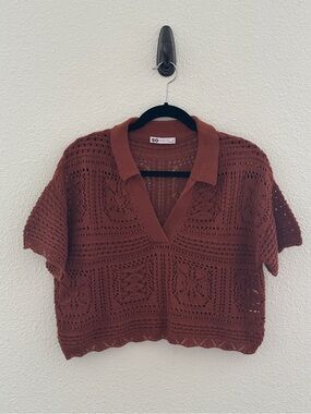 *Unavailable* SO Crochet Polo Shirt Womens Medium V-Neck Short Sleeve Knit Top